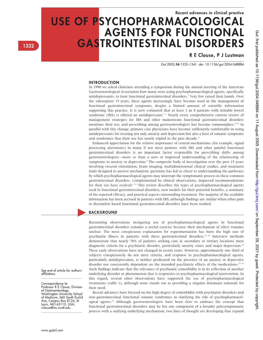 Use of Psychopharmacological Agents for Functional Gastrointestinal
