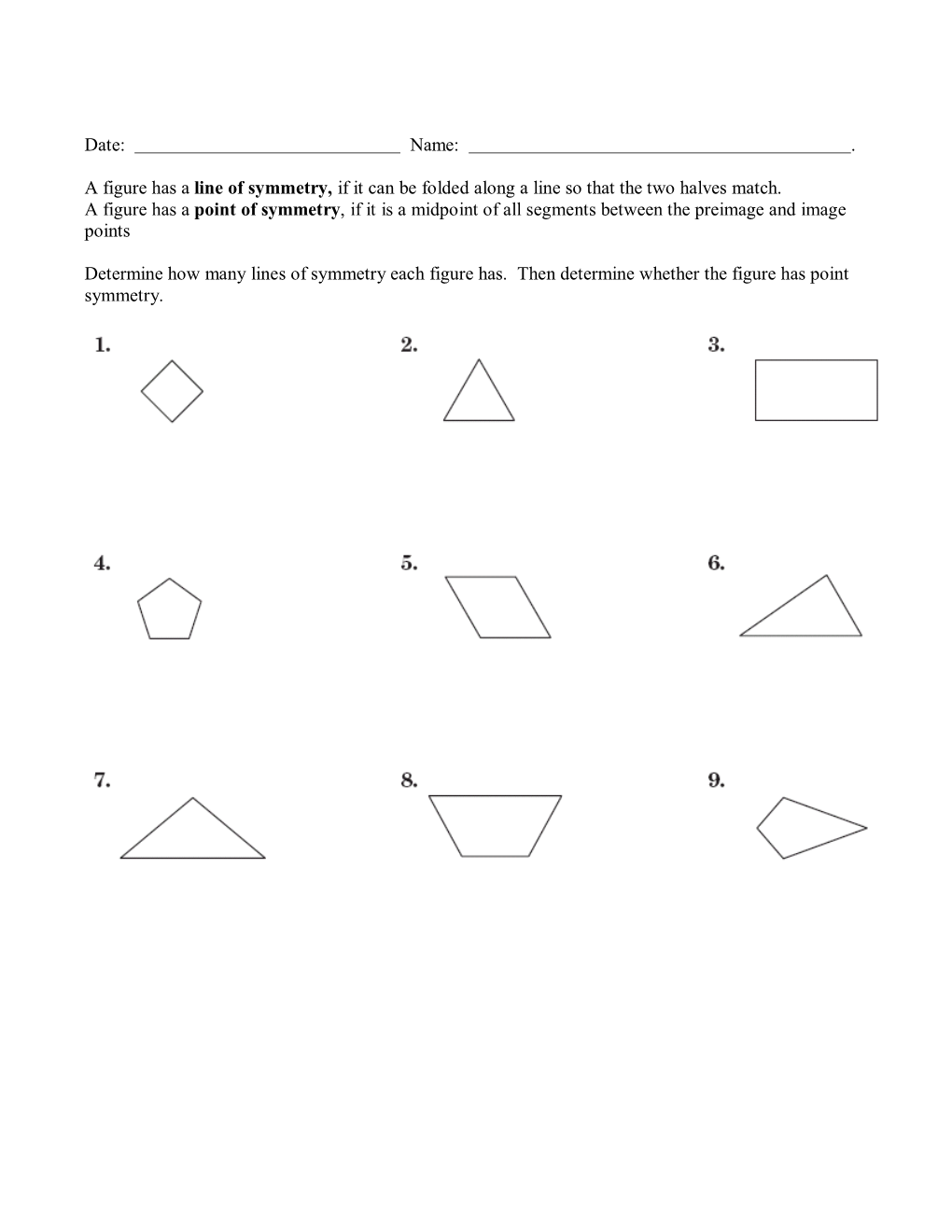 Symmetry Worksheet