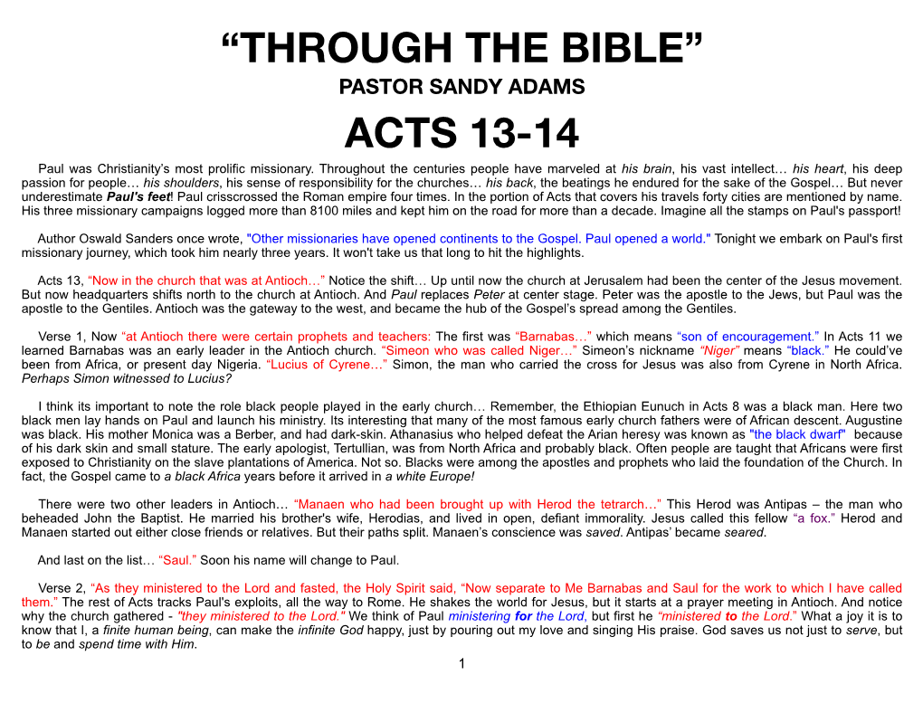 “Through the Bible” Acts 13-14