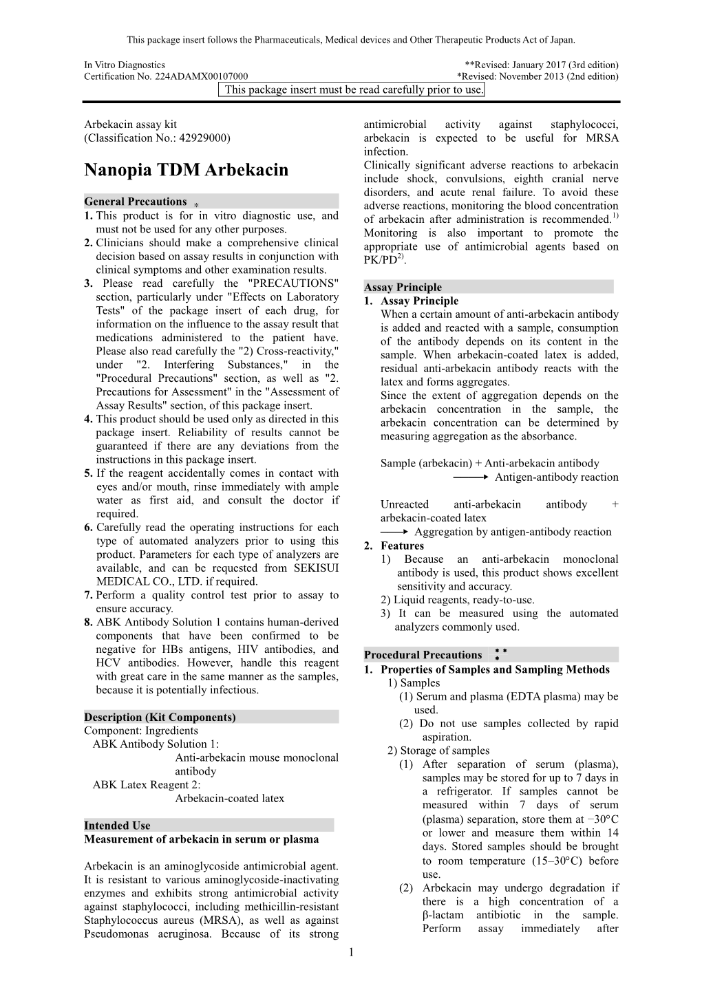 Nanopia TDM Arbekacin Include Shock, Convulsions, Eighth Cranial Nerve Disorders, and Acute Renal Failure