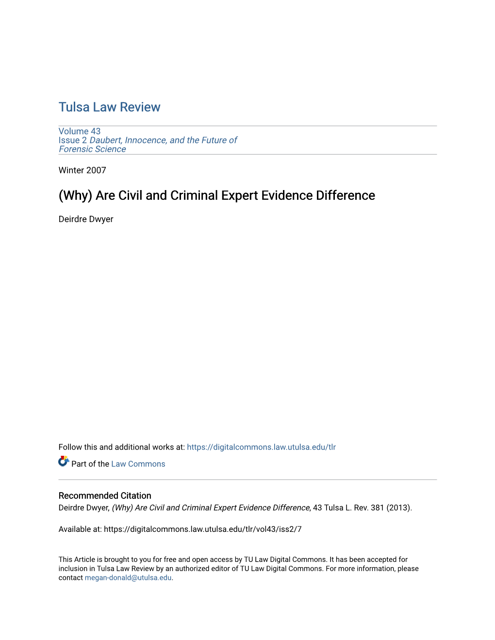 (Why) Are Civil and Criminal Expert Evidence Difference