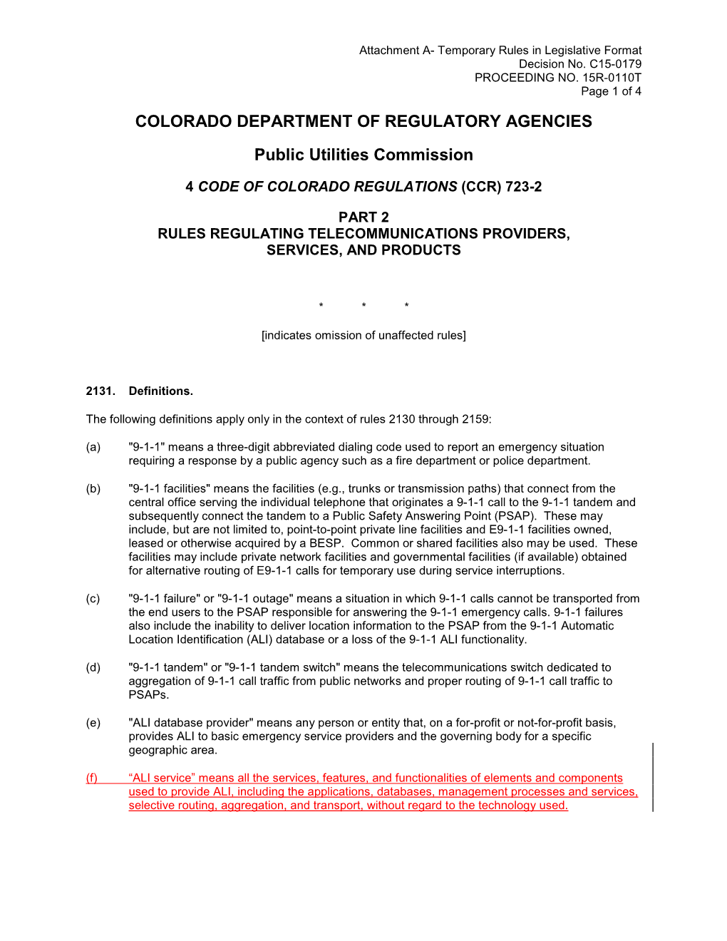 COLORADO DEPARTMENT of REGULATORY AGENCIES Public Utilities Commission