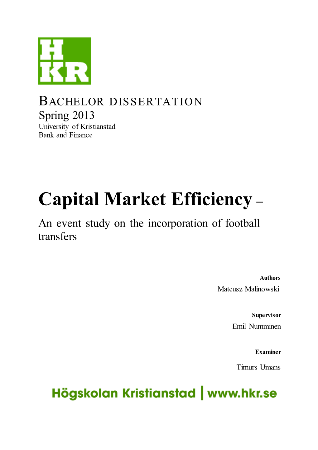 Capital Market Efficiency –