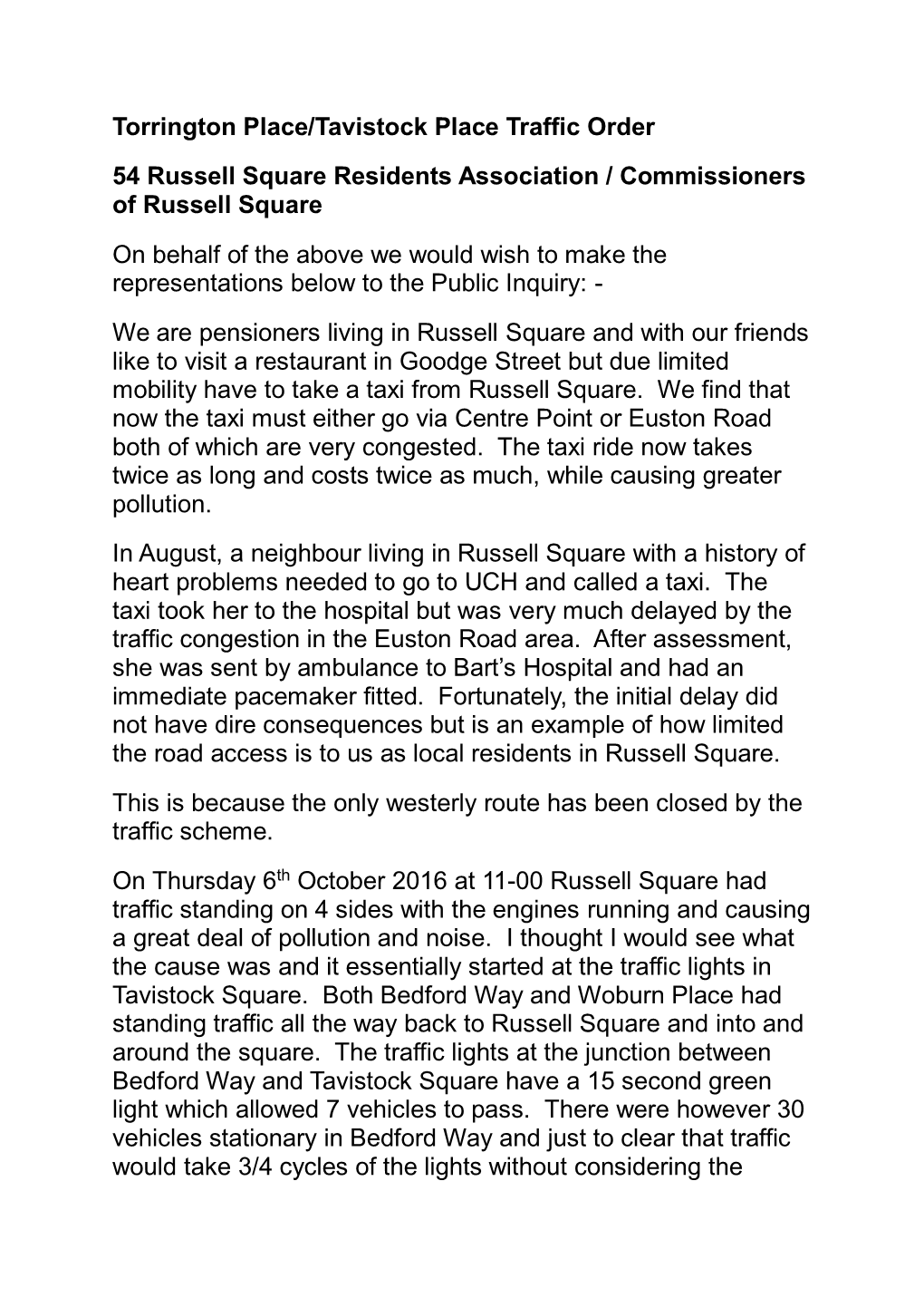 Torrington Place/Tavistock Place Traffic Order 54 Russell Square