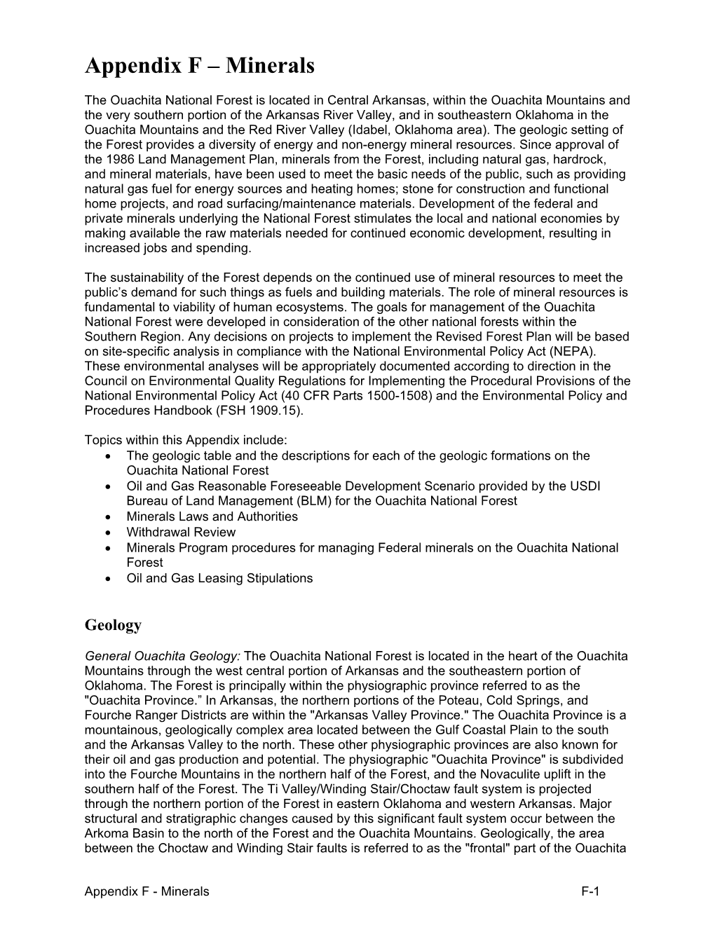 Appendix F – Minerals