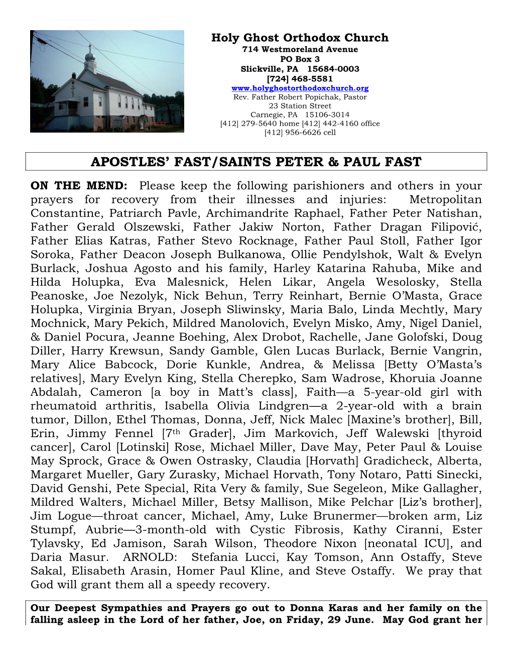 Apostles' Fast/Saints Peter & Paul Fast