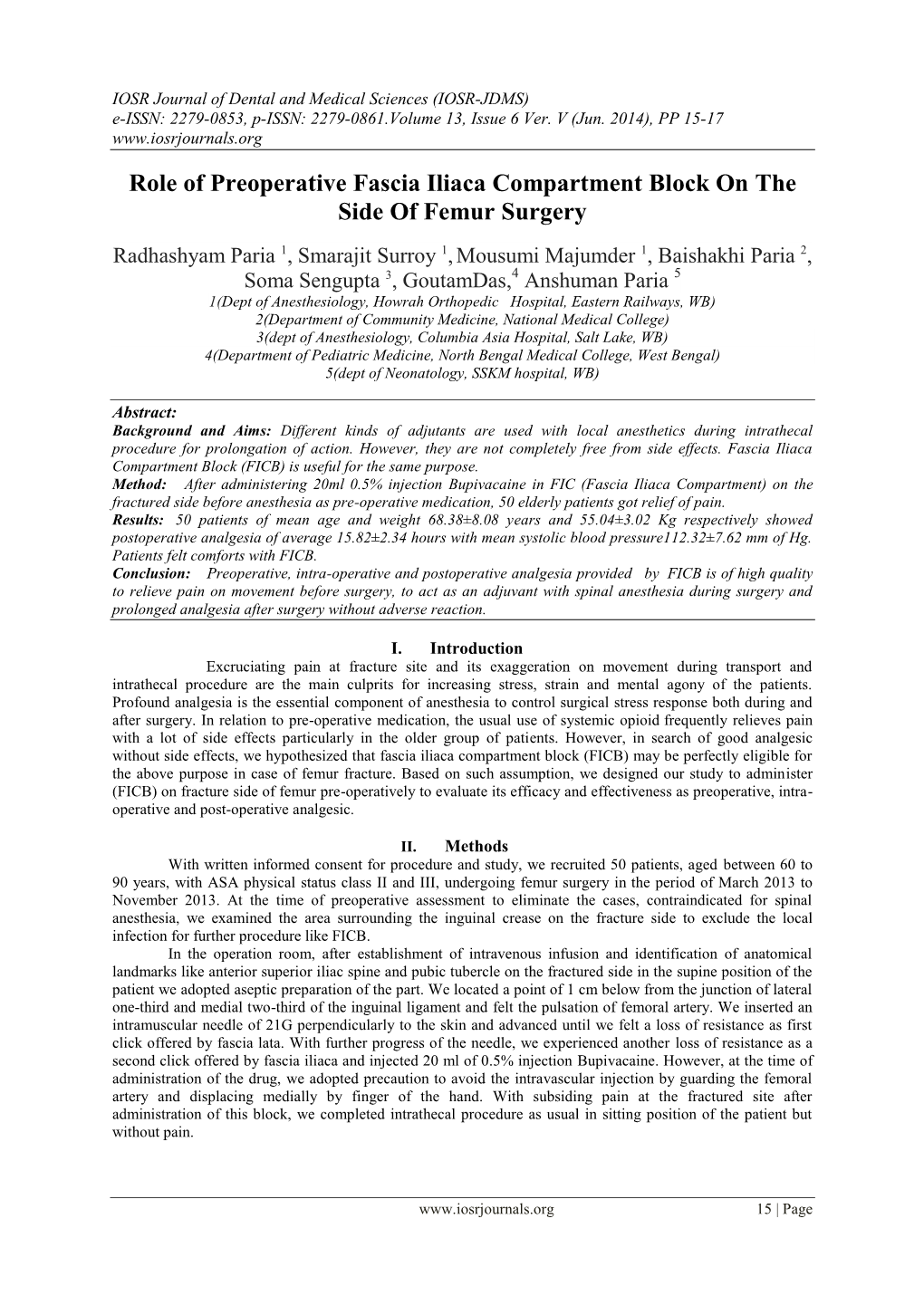 Role of Preoperative Fascia Iliaca Compartment Block on the Side of Femur Surgery