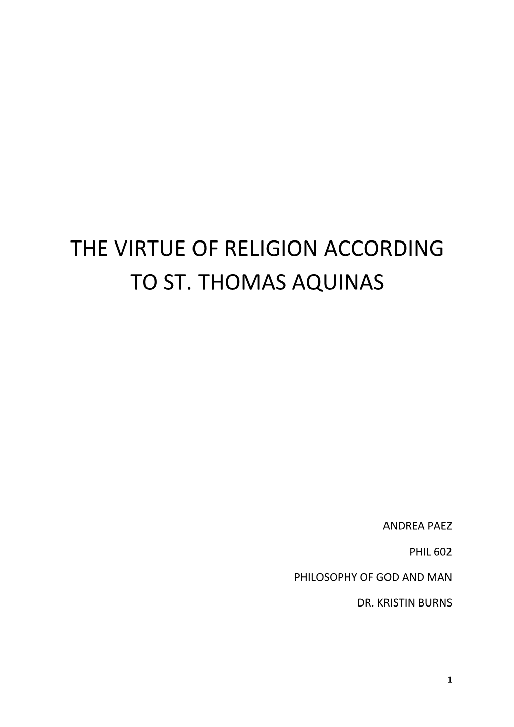 The Virtue of Religion According to St. Thomas Aquinas