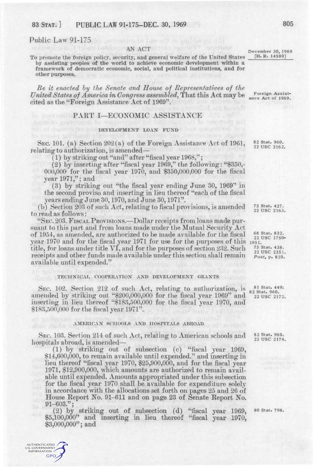 83 STAT. ] PUBLIC LAW 91-175-DEC. 30, 1969 805 Public