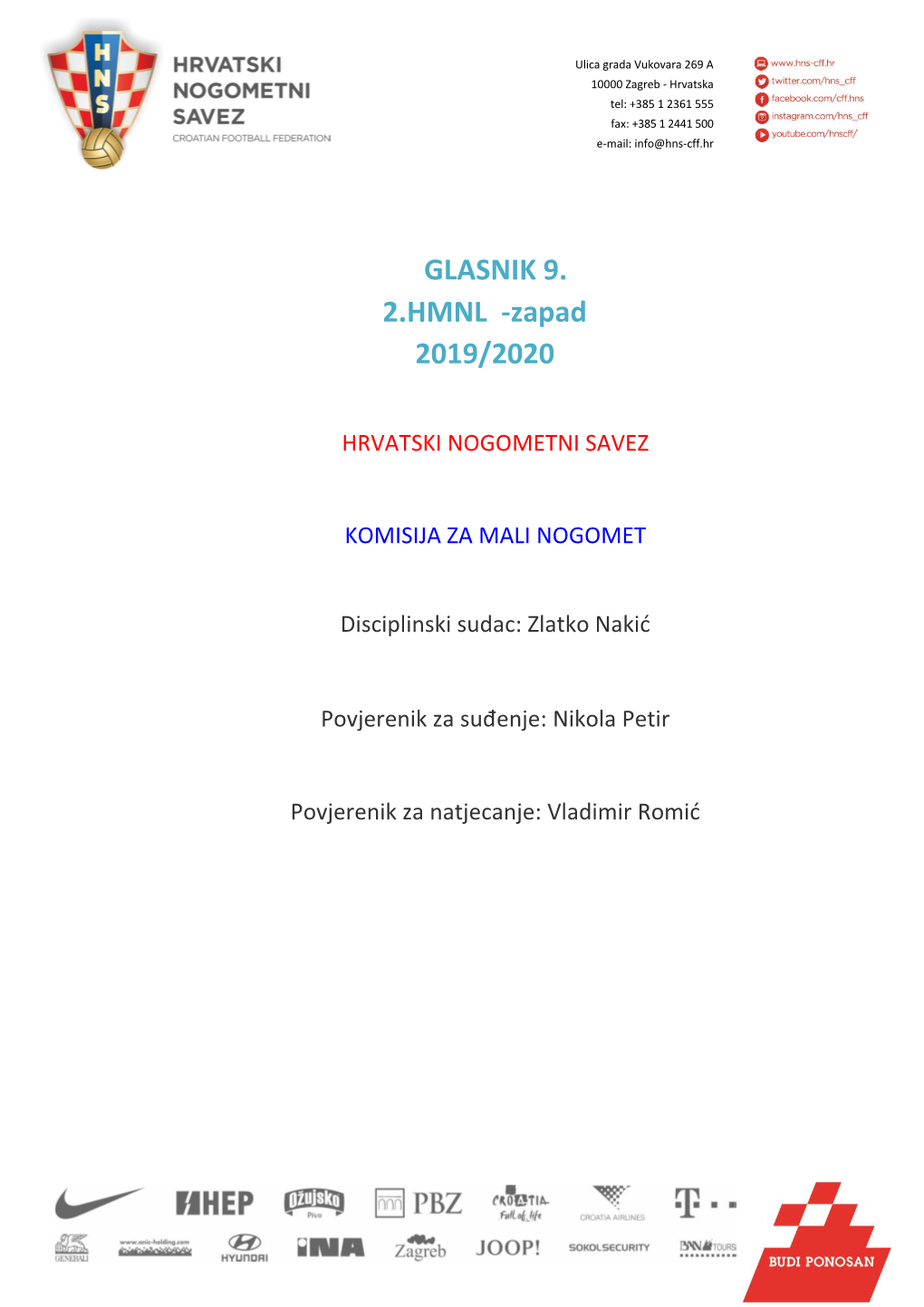 GLASNIK 9. 2.HMNL -Zapad 2019/2020