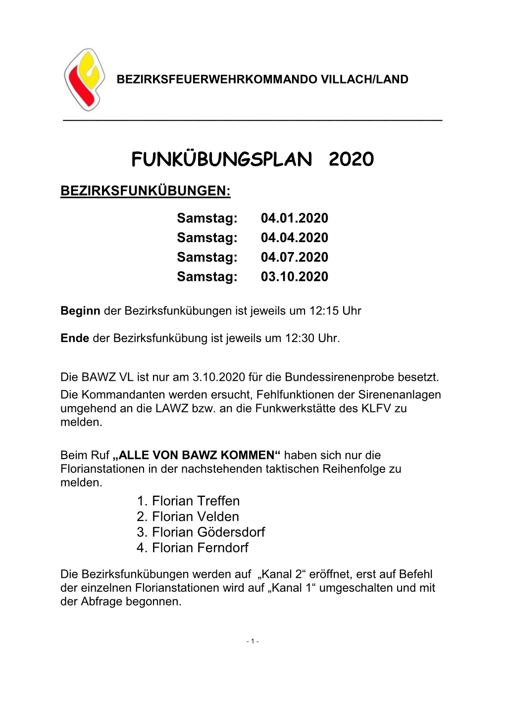 Funkübungsplan 2020