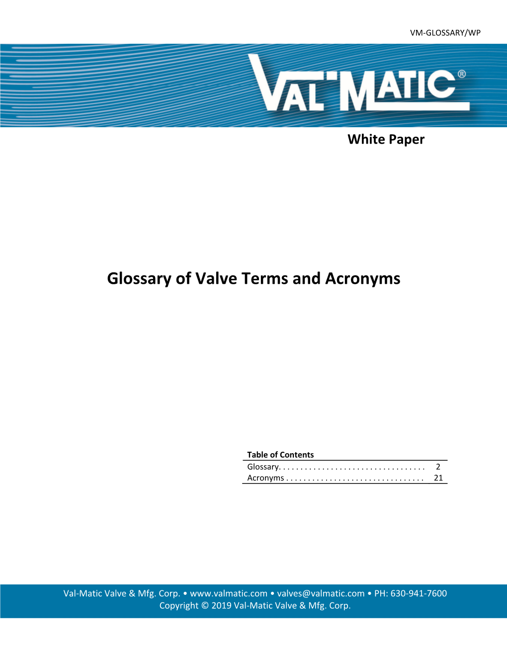 Glossary of Valve Terms and Acronyms