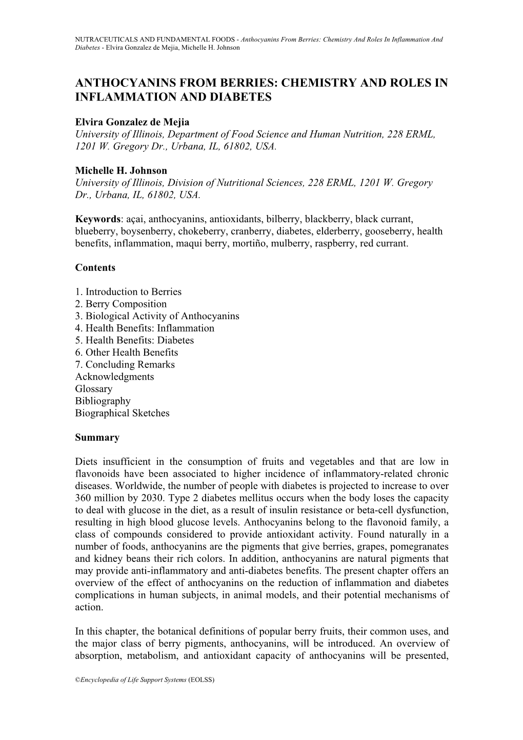 NUTRACEUTICALS and FUNDAMENTAL FOODS - Anthocyanins from Berries: Chemistry and Roles in Inflammation and Diabetes - Elvira Gonzalez De Mejia, Michelle H