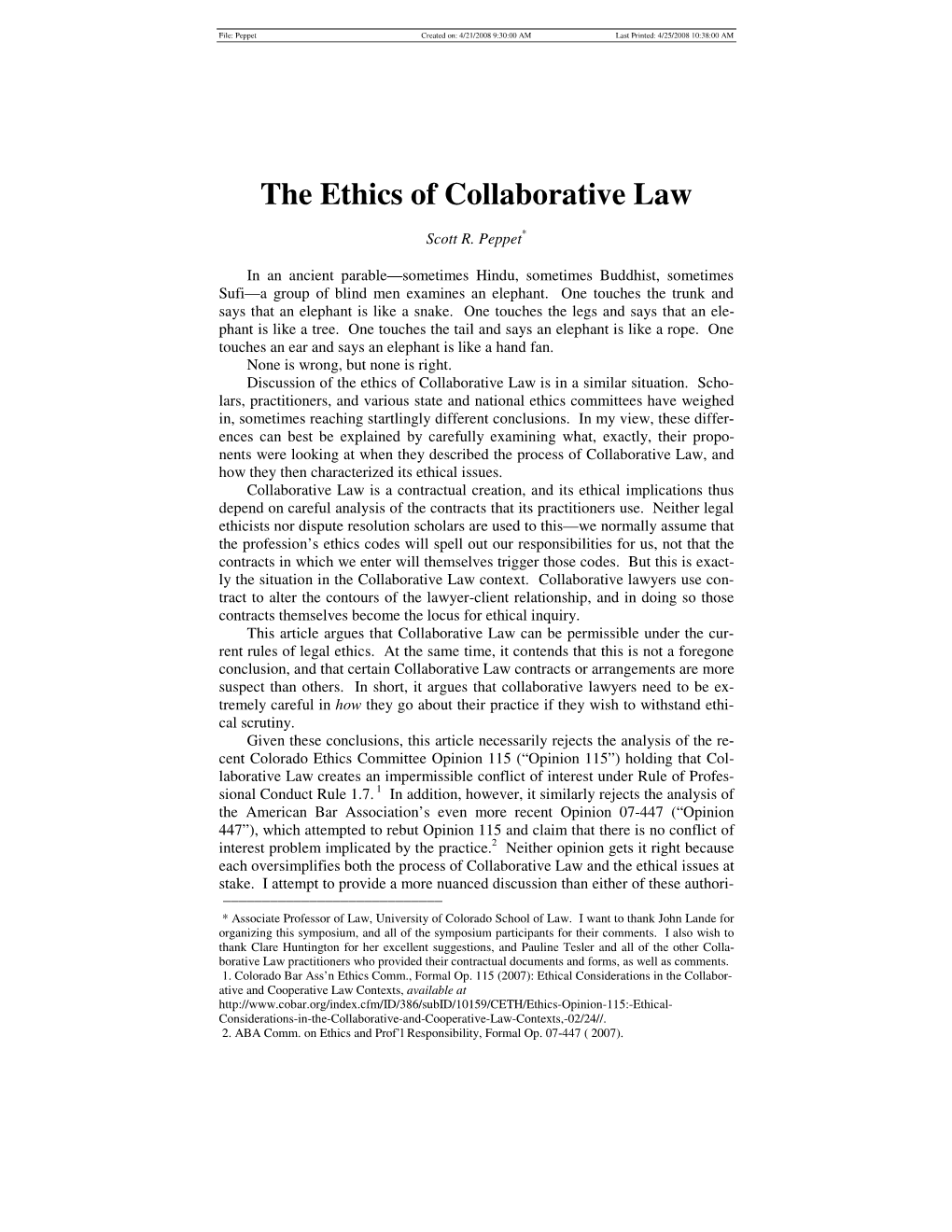 The Ethics of Collaborative Law