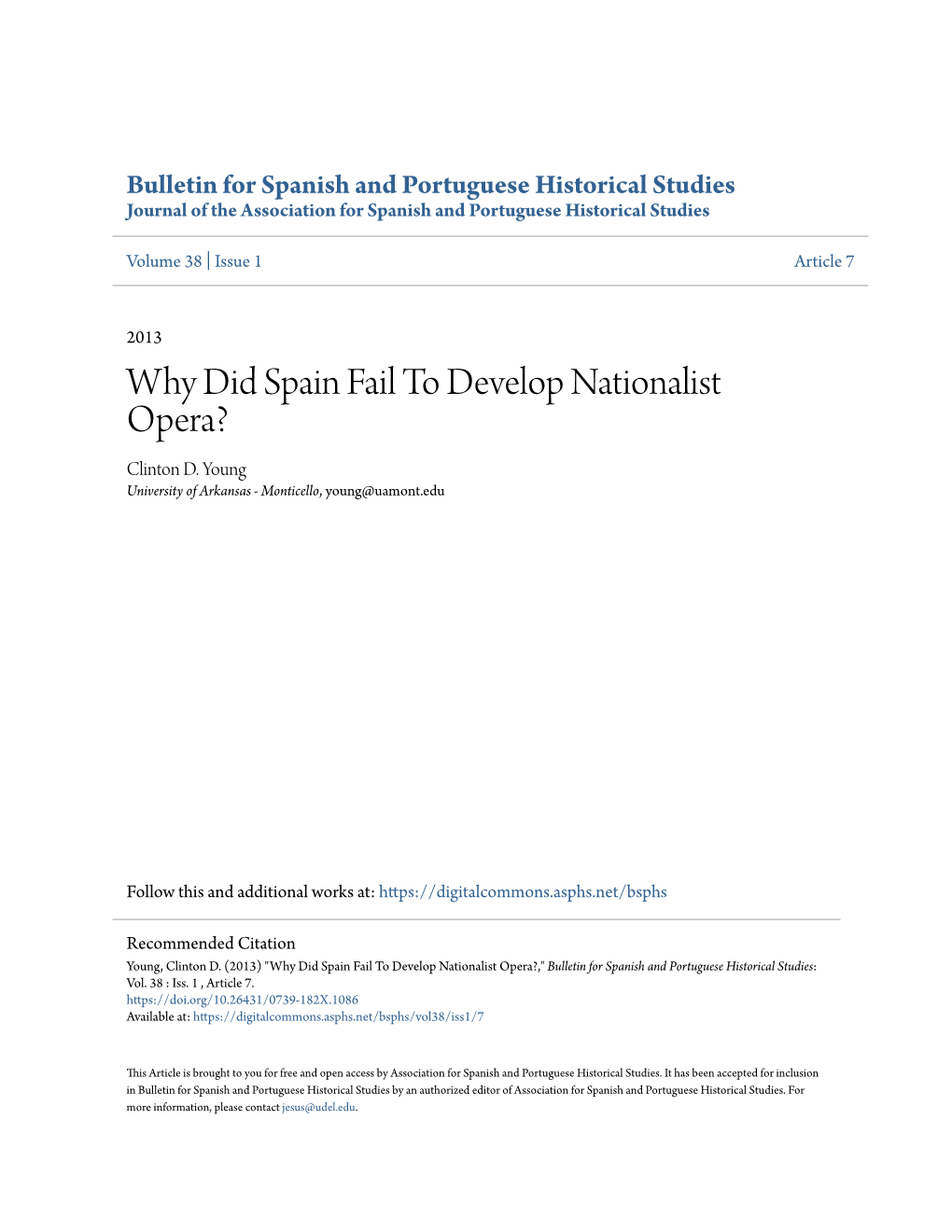 Why Did Spain Fail to Develop Nationalist Opera? Clinton D