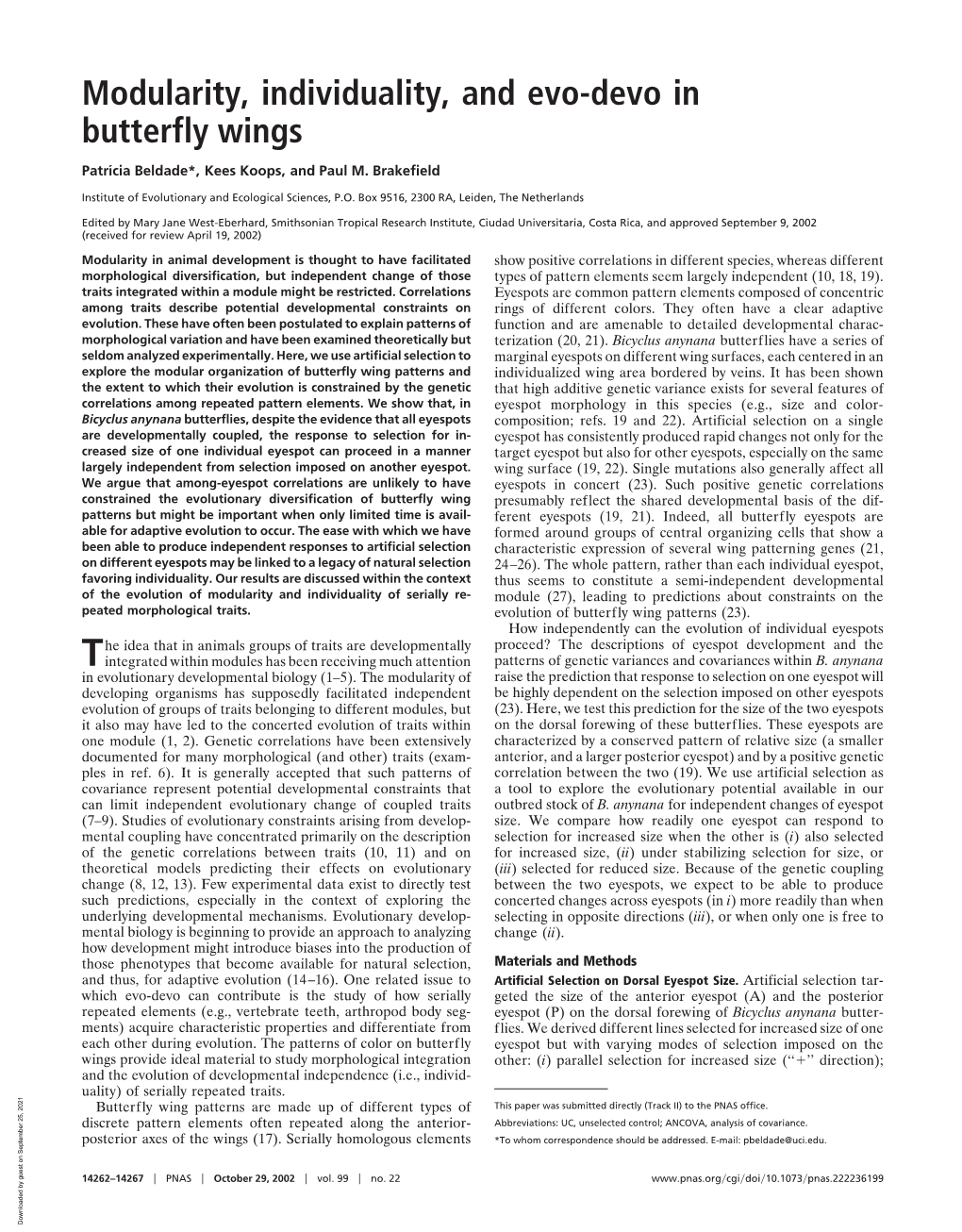 Modularity, Individuality, and Evo-Devo in Butterfly Wings