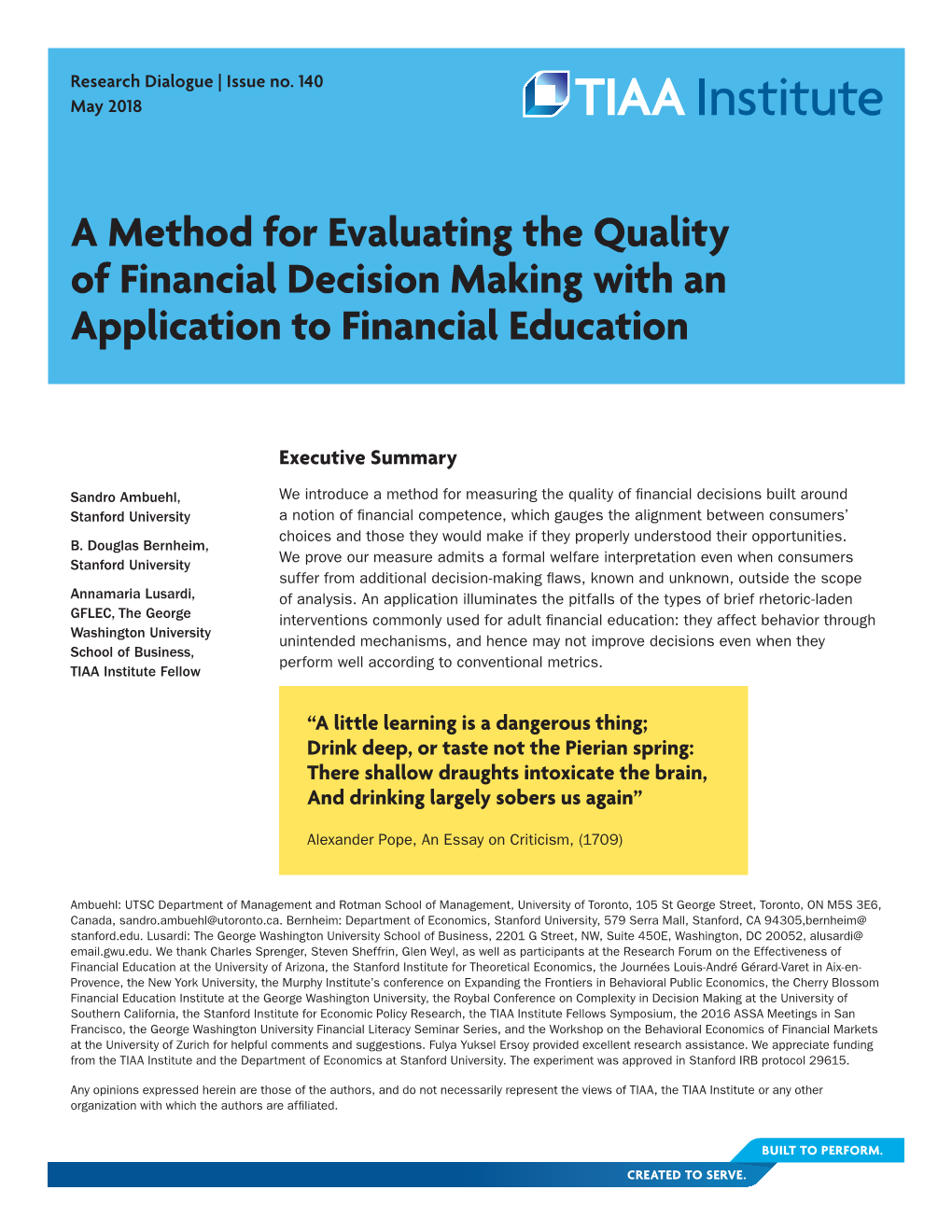 A Method for Evaluating the Quality of Financial Decision Making with an Application to Financial Education