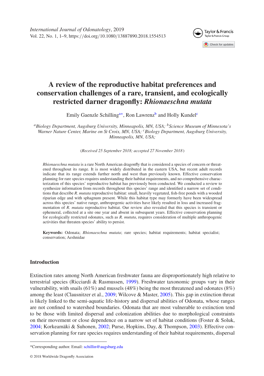 A Review of the Reproductive Habitat Preferences and Conservation Challenges of a Rare, Transient, and Ecologically Restricted Darner Dragonﬂy: Rhionaeschna Mutata