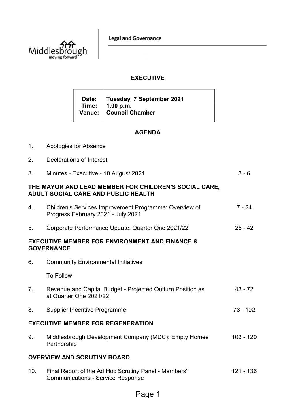 Agenda Document for Executive, 07/09/2021 13:00