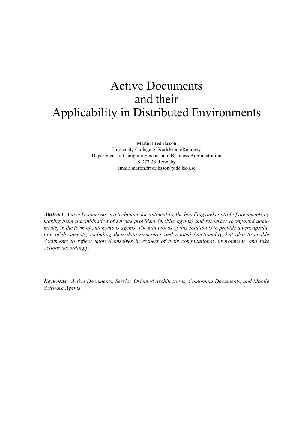 Active Documents and Their Applicability in Distributed Environments