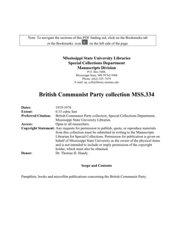 British Communist Party Collection MSS.334