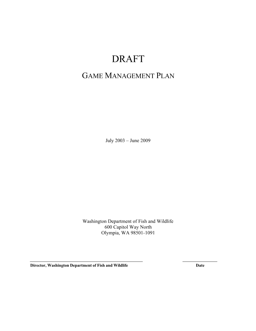 WDFW Game Management Plan