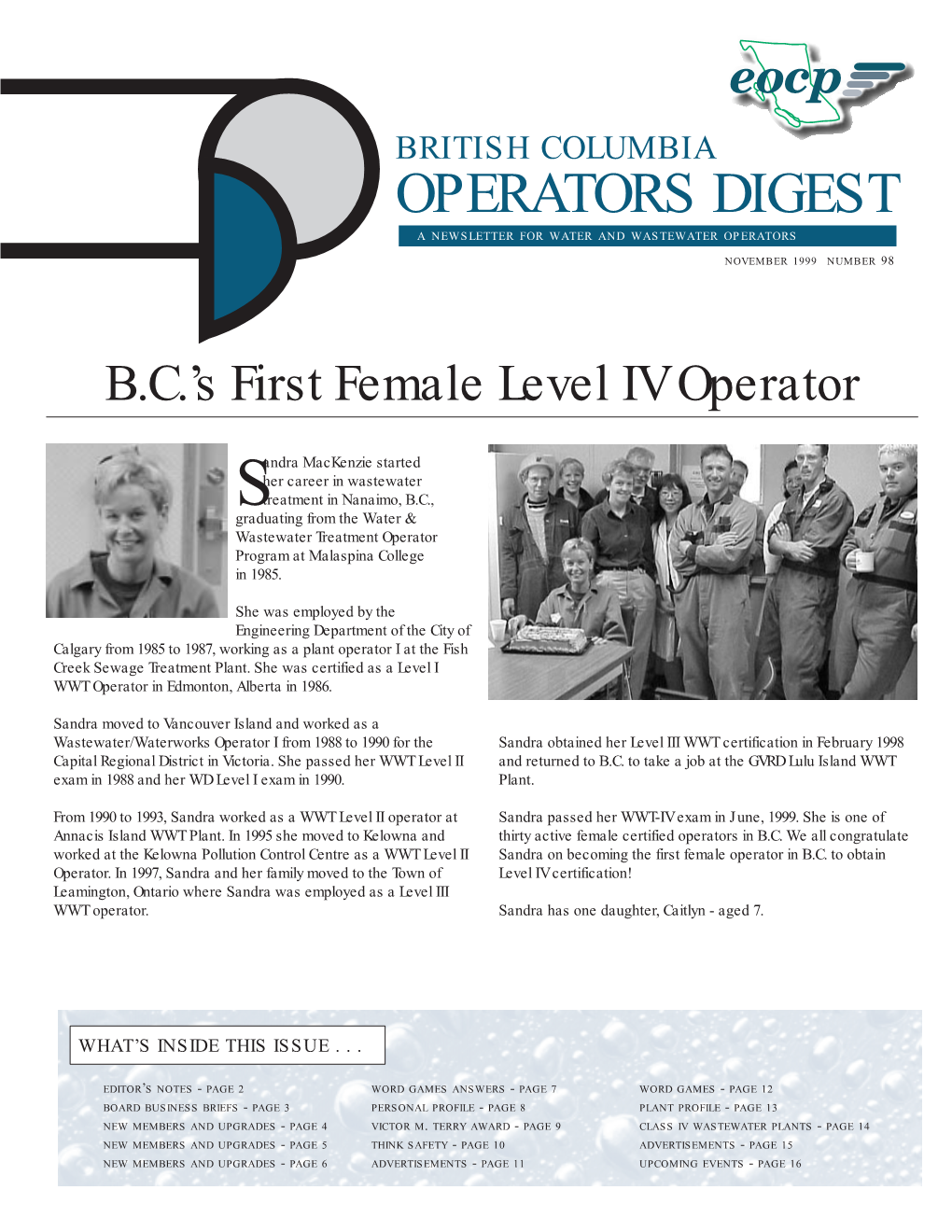 Operators Digest a Newsletter for Water and Wastewater Operators