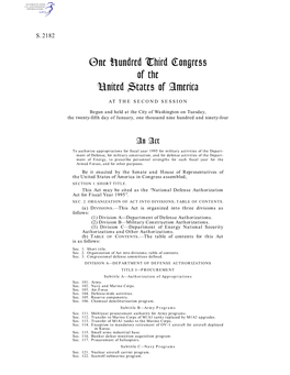 One Hundred Third Congress of the United States of America