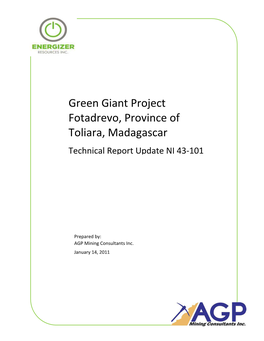 Green Giant Project Fotadrevo, Province of Toliara, Madagascar Technical Report Update NI 43‐101