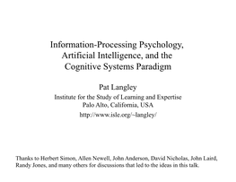 Information-Processing Psychology, Artificial Intelligence, and the Cognitive Systems Paradigm