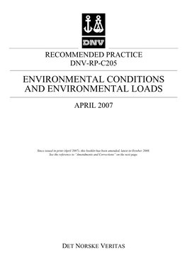 Dnv-Rp-C205 Environmental Conditions and Environmental Loads