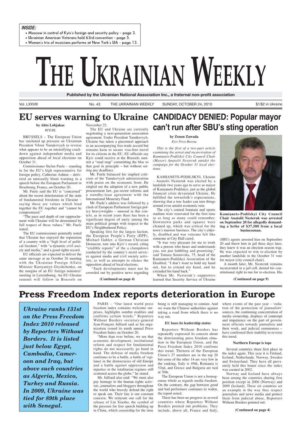 The Ukrainian Weekly 2010, No.43