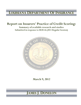 LDI Report on Insurers' Practice of Credit Scoring