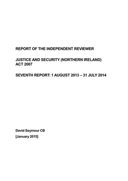 (Northern Ireland) Act 2007 Seventh Report: 1 August 2013