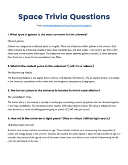 Space Trivia Questions and Answers