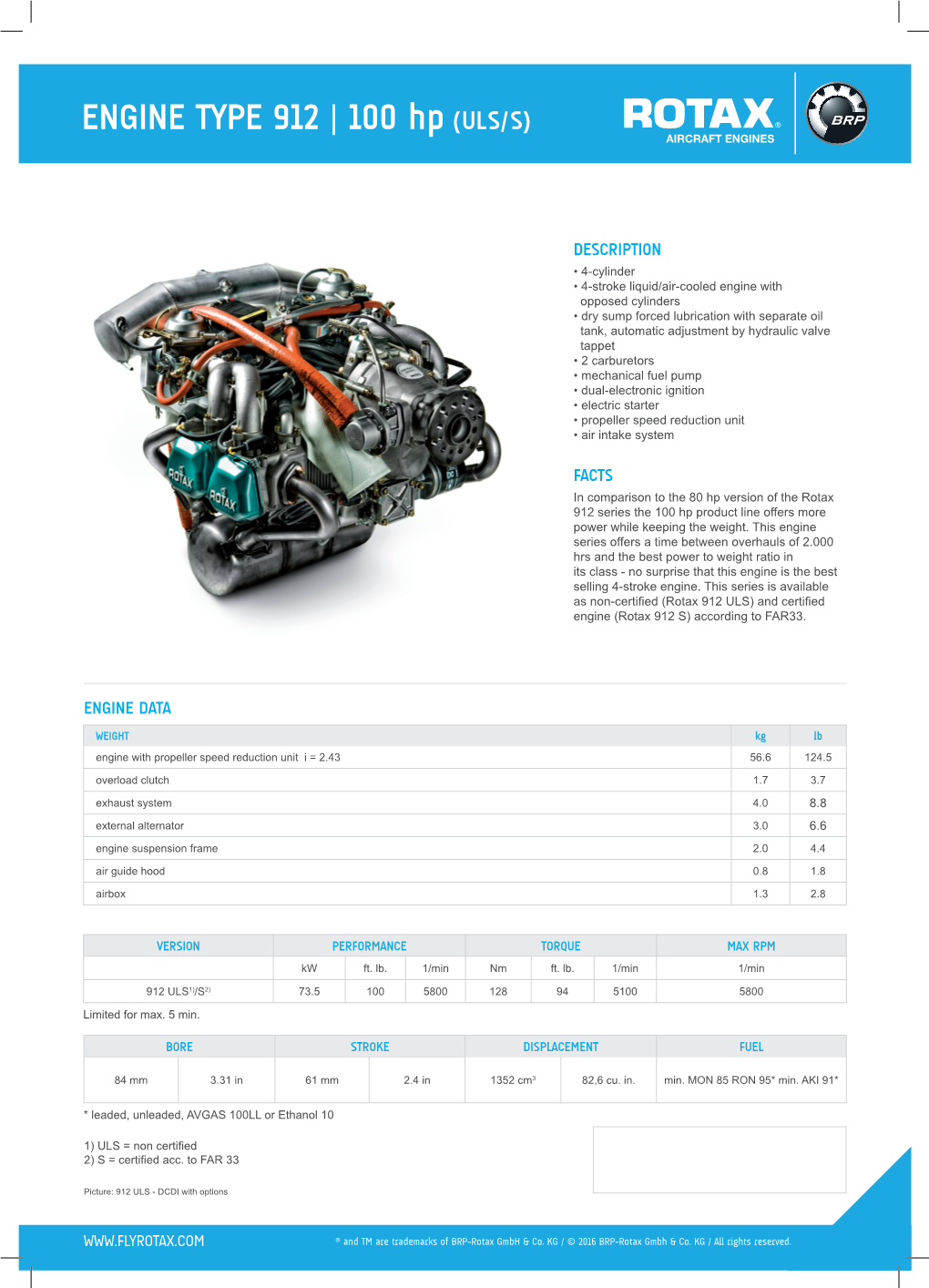 ENGINE TYPE 912 | 100 Hp (ULS/S) AIRCRAFT ENGINES