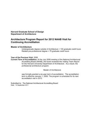 Architecture Program Report for 2012 NAAB Visit for Continuing Accreditation