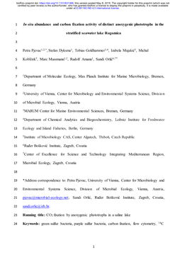 In Situ Abundance and Carbon Fixation Activity of Distinct Anoxygenic Phototrophs in the Stratified Seawater Lake Rogoznica