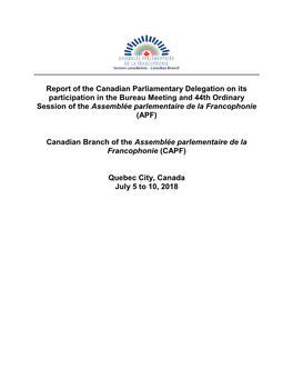 Report of the Canadian Parliamentary Delegation on Its Participation