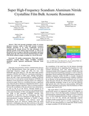 Super High-Frequency Scandium Aluminum Nitride Crystalline Film Bulk Acoustic Resonators