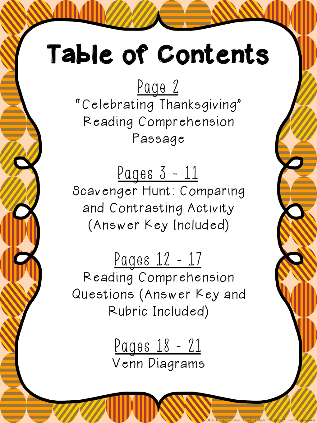 Celebrating Thanksgiving” Reading Comprehension Passage