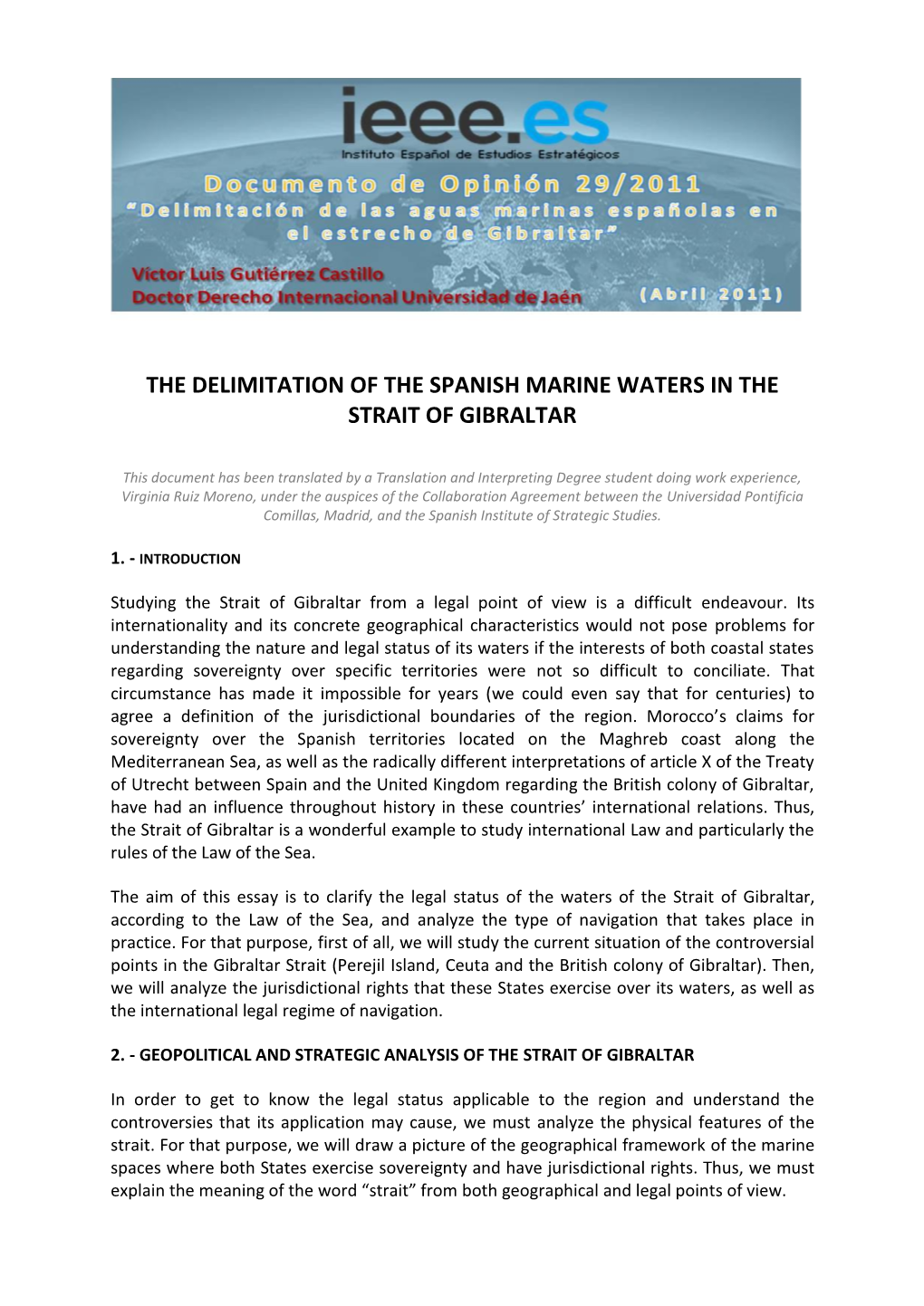 The Delimitation of the Spanish Marine Waters in the Strait of Gibraltar