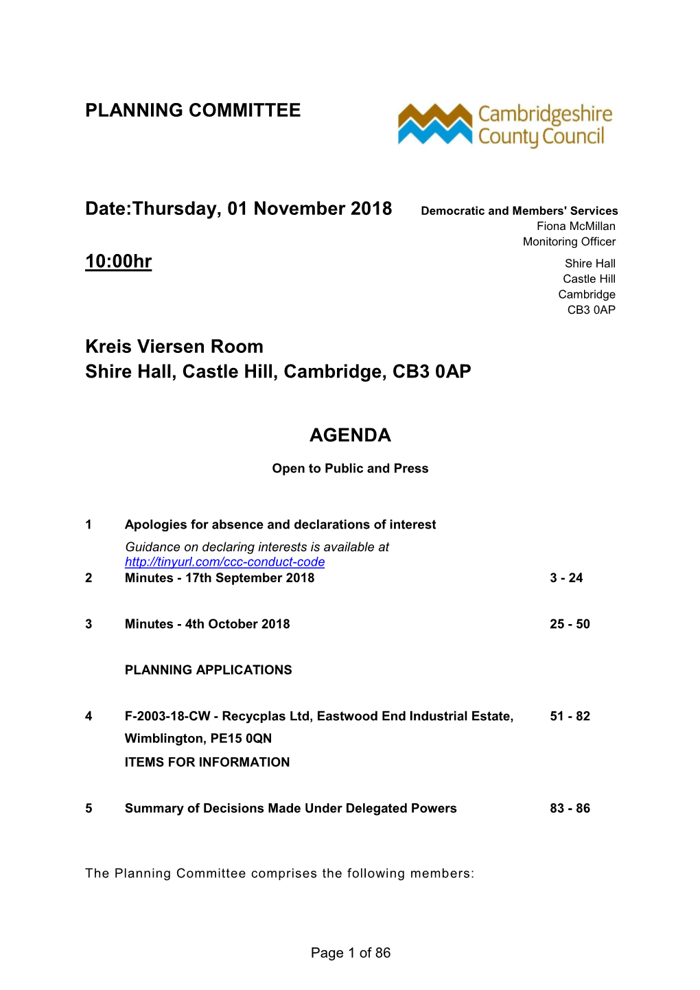 PLANNING COMMITTEE Date:Thursday, 01
