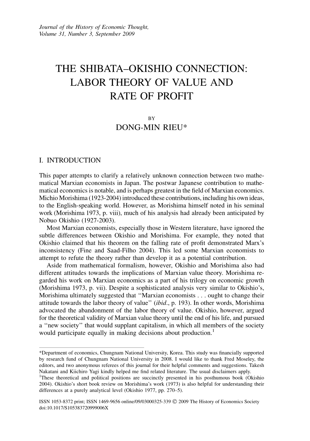 The Shibata–Okishio Connection: Labor Theory of Value and Rate of Profit