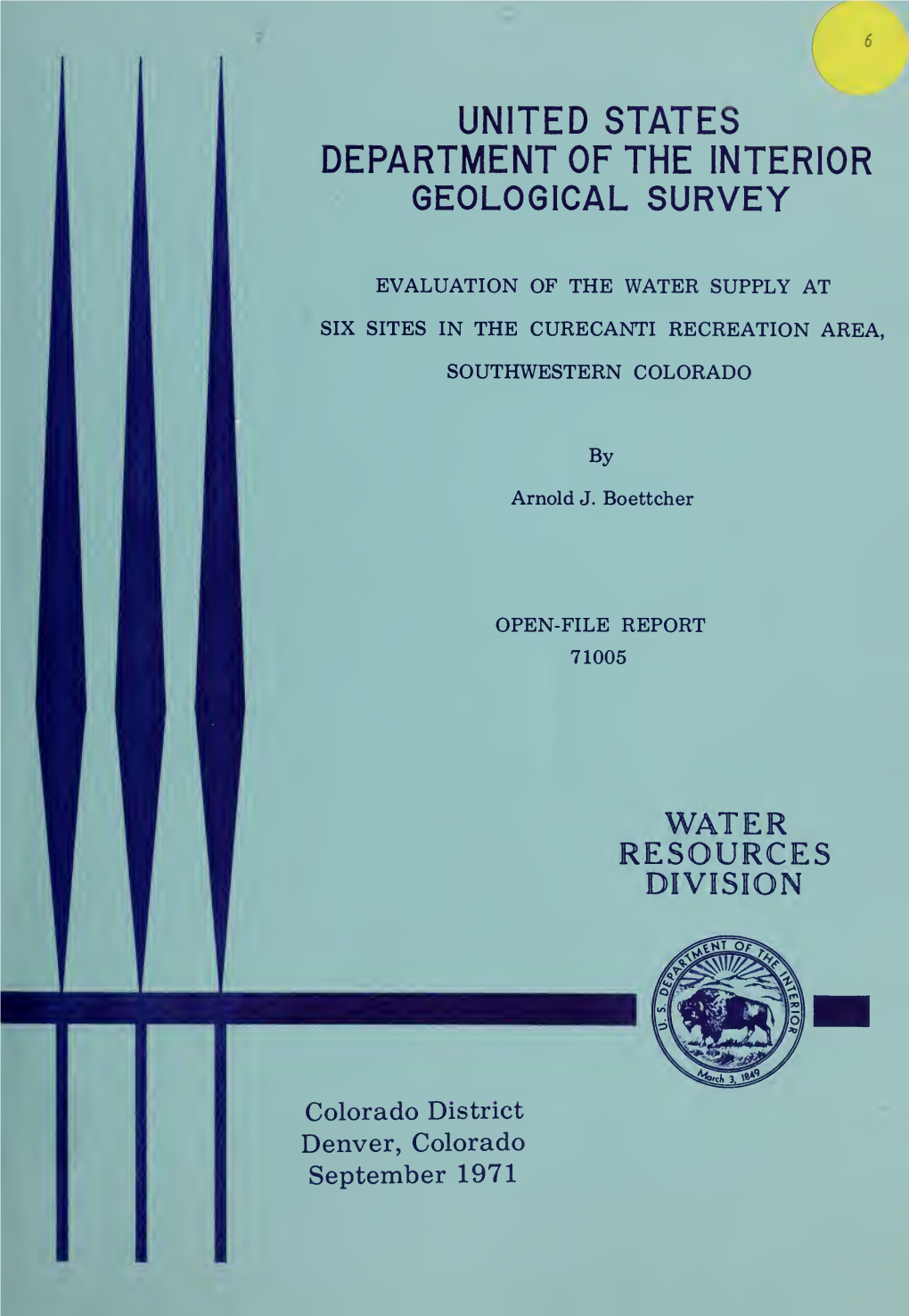Evaluation of the Water Supply at Six Sites in the Curecanti Recreation Area, Southwestern Colorado