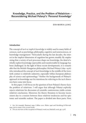 Reconsidering Michael Polanyi's 'Personal Knowledge' Eva-Maria Jung