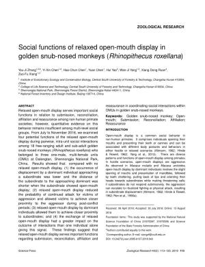 Social Functions of Relaxed Open-Mouth Display in Golden Snub-Nosed Monkeys (Rhinopithecus Roxellana)