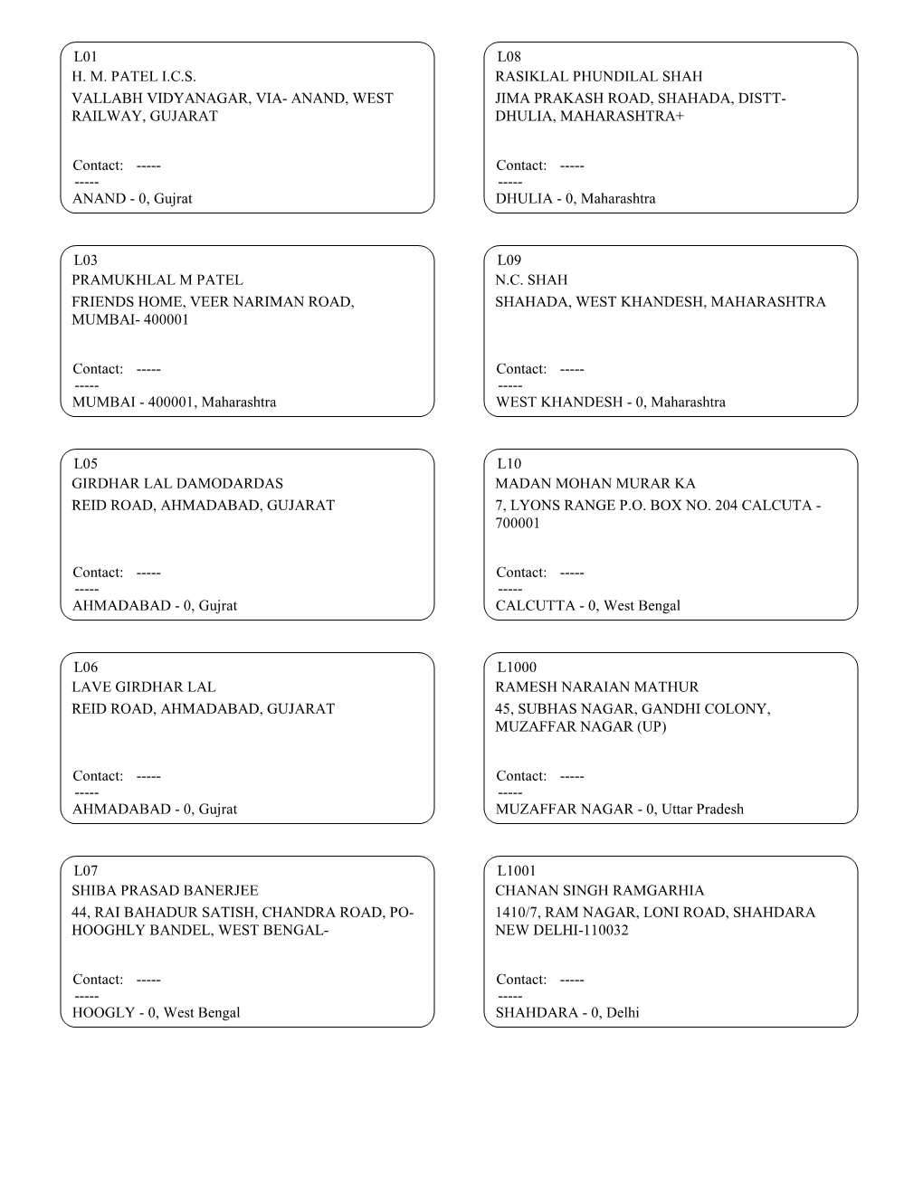 Life Membership List from L01 to L 7091