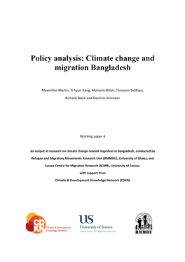 Policy Analysis: Climate Change and Migration Bangladesh