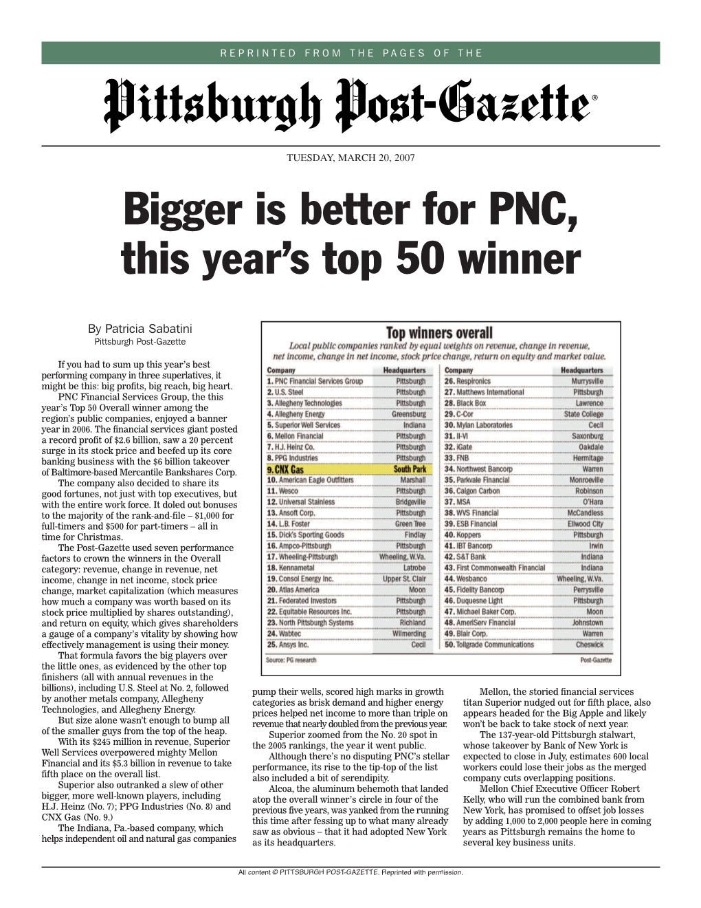 Bigger Is Better for PNC, This Year's Top 50 Winner